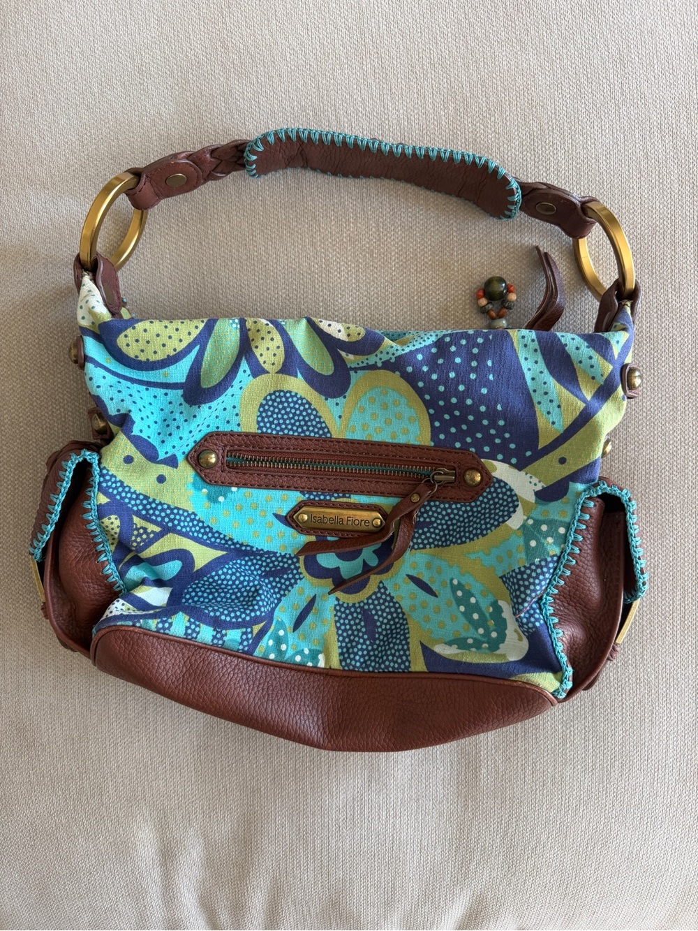 Isabella Fiore Teal, Turquoise & Brown Floral Shoulder Bag